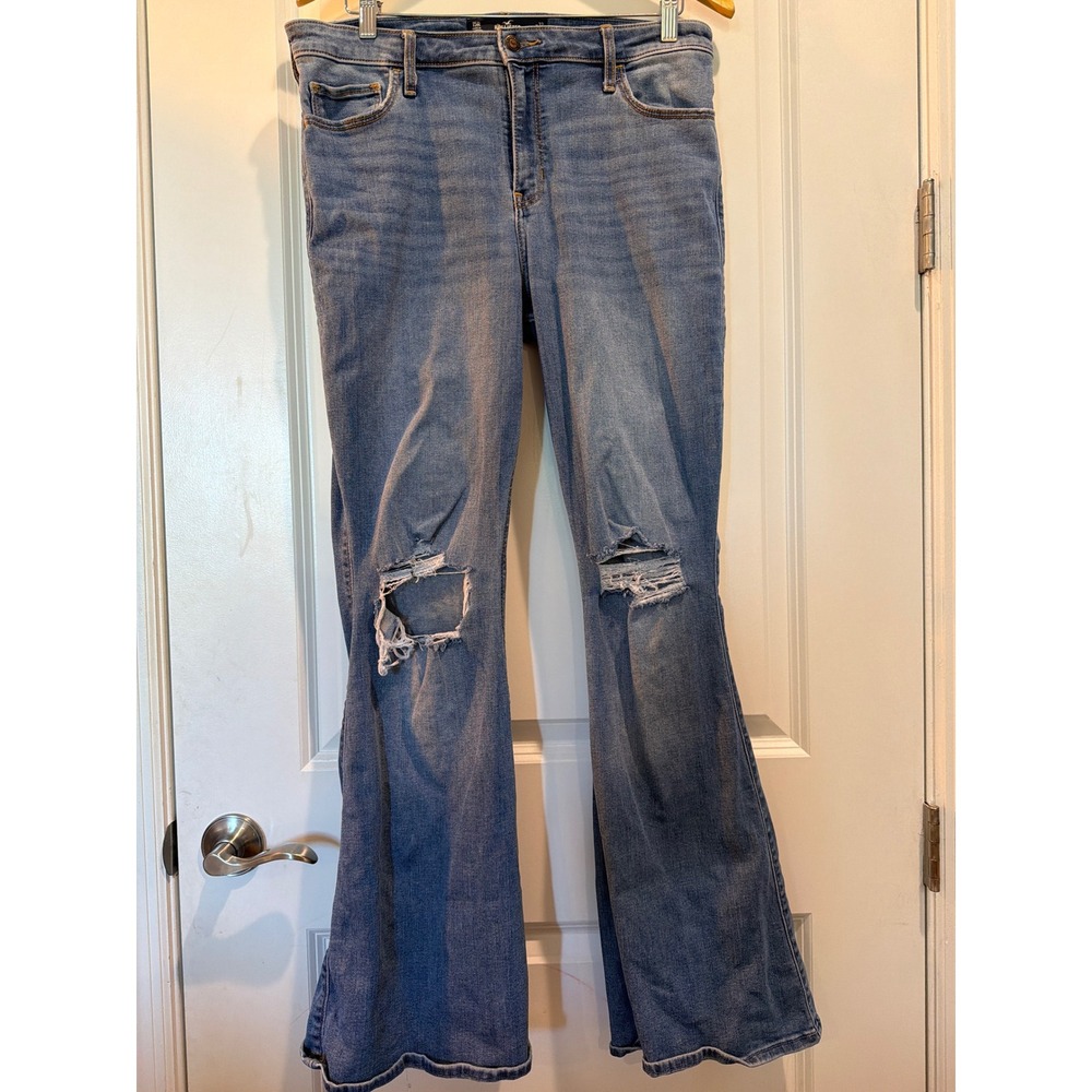 Hollister High-Rise Vintage Flare Distressed Jeans Blue Soft Stretch 15R W32 L32
